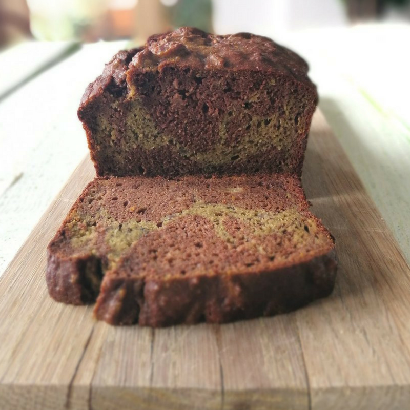 Taiki Tea matcha, chocolate and banana marble loaf
