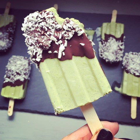 Taiki Tea matcha coconut ice lollies with raw chocolate dip